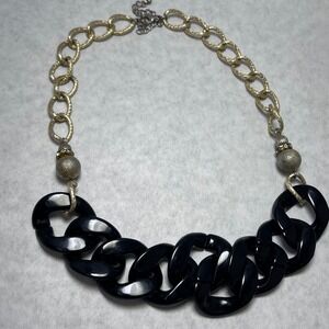 Funky 24" Chunky Black Gold Tone Acrylic Link Chain Necklace Editorial Punk Chic